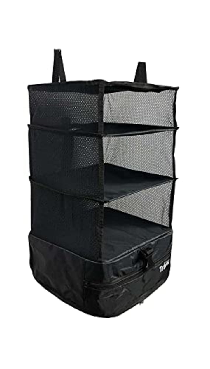 Stow-N-Go Small Travel Luggage Organizer and Packing Cube Space Saver Has Built In Hanging Shelves and Laundry Storage Compartment. Save Suitcase Room, Reduce Wrinkles and Never Unpack Clothes Again