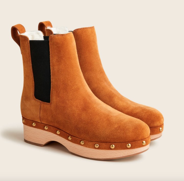 Faux-Fur Lined Clog Boots in Suede