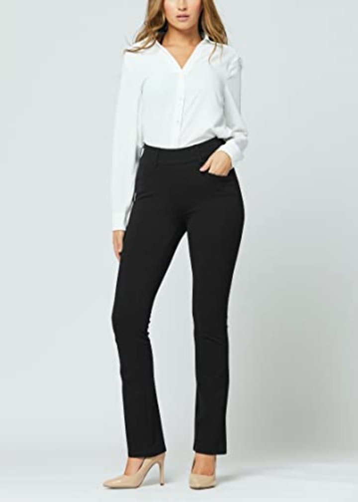 Premium Women&#039;s Stretch Dress Pants - Wear to Work - Ponte Treggings - Bootcut - Midnight Black - XS