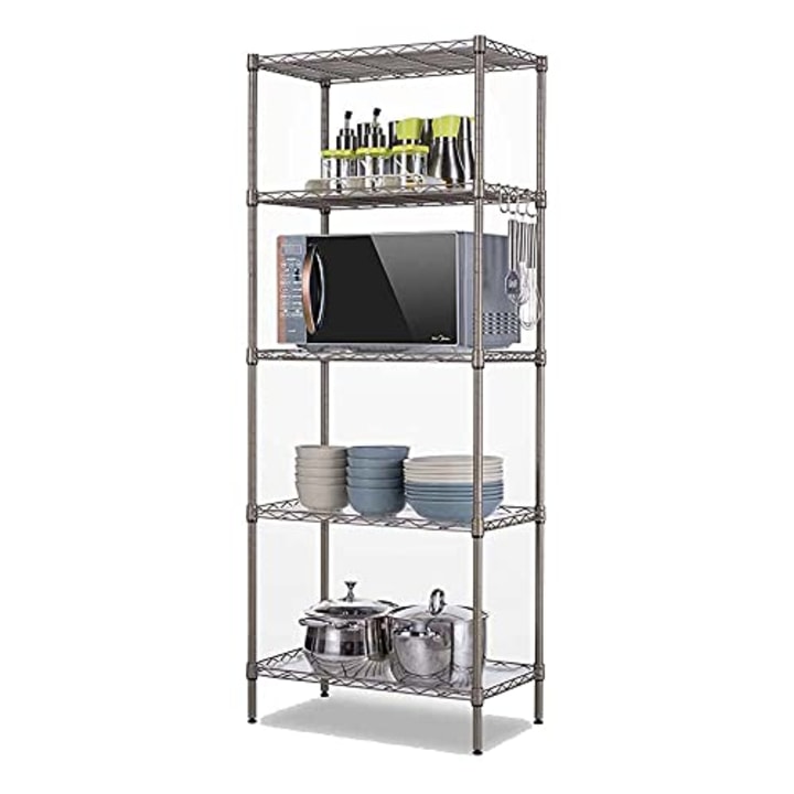 MACRO GLOBE 5-Tier Changeable Assembly Carbon Steel Standing Shelf Units,Heavy Duty Shelving Unit(350 lbs Loading Capacity),Wire Shelving Unit for Home&amp;Kitchen,Size 21.25&quot; x 11.42&quot; x 59.06&quot;(Silver)