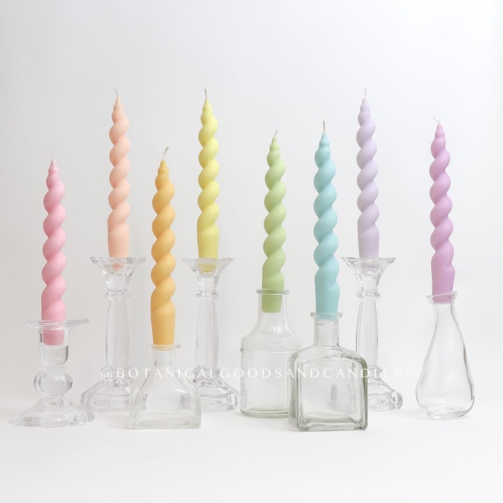Spiral Taper Candle Style #1, Bundle Deal, Twisted Taper Candle, Pastel Soy Wax Candles, Unscented, Vegan