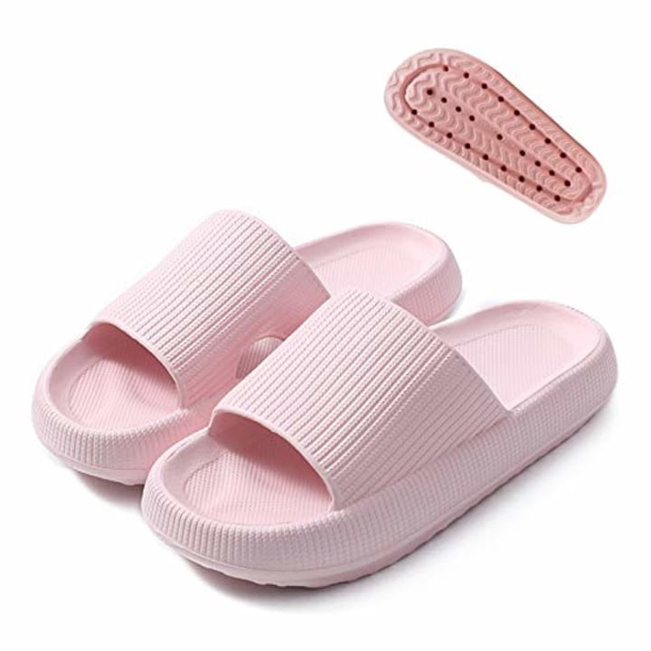 Rosyclo Pillow Slides Slippers, Thick Sole Home Floor Slipper, Non-Slip Quick Drying Message Shower Bathroom Sandals, Super Soft Open Toe EVA Platform Slippers for Women and Men Indoor &amp; Outdoor (Pink, Eur36-37 240mm, numeric_5_point_5)...
