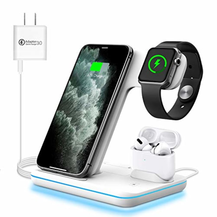 WAITIEE Wireless Charger 3 in 1, 15W Fast Charging Station for Apple iWatch SE/6/5/4/3/2/1,AirPods Pro, Compatible with iPhone 13/12/12 Pro Max/11 Series/XS Max/XR/XS/X/8/8 Plus/Samsung Galaxy (White)