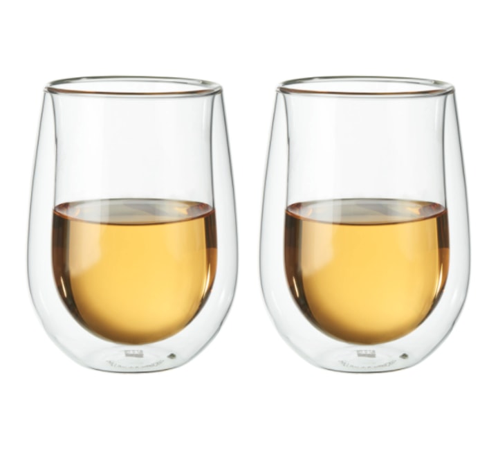 Sorrento 2-Piece Double-Wall Stemless White Wine Glass Set