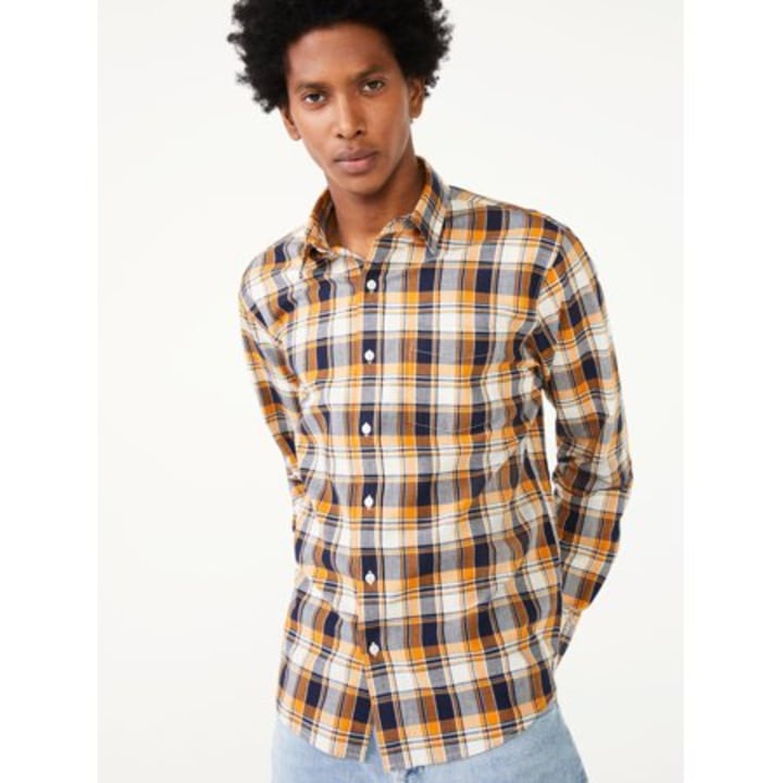 Free Assembly Men&#039;s Everyday Point Collar Madras Shirt