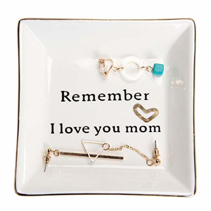 HOME SMILE Birthday Gifts for Mom,Mom Gift-Ceramic Ring Dish Decorative Trinket Plate -Remember I Love You Mom-Mother&#039;s Day Valentines Day Christmas Gifts for Mom
