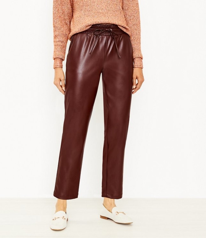 Loft Pull-On Slim Pants In Faux Leather