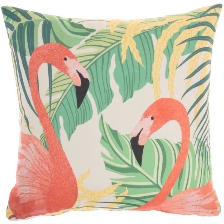 18&quot;x18&quot; Reversible Indoor/Outdoor Flamingo and Leaves Square Throw Pillow - Mina Victory