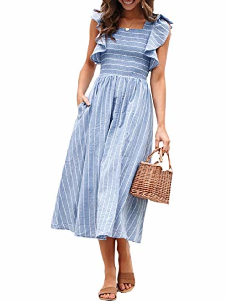 Women&#039;s Striped Linen Long Dress