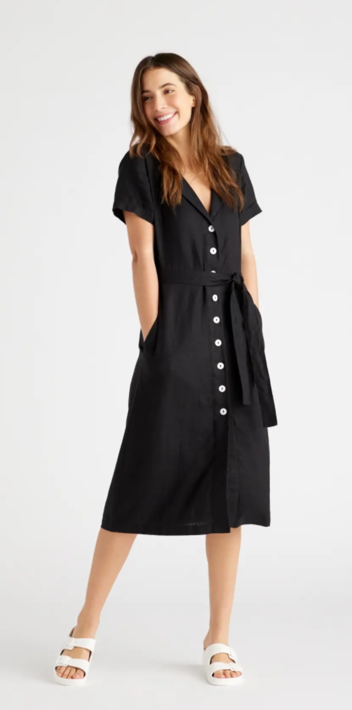 100% European Linen Button Front Dress