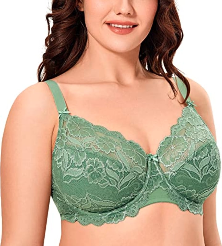 Womens Full Coverage Floral Lace Underwired Bra Plus Size Non Padded  Comfort Bra 38H