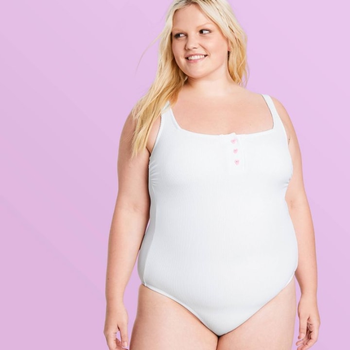 Women&#039;s Ribbed Henley One Piece Swimsuit - Stoney Clover Lane x Target White