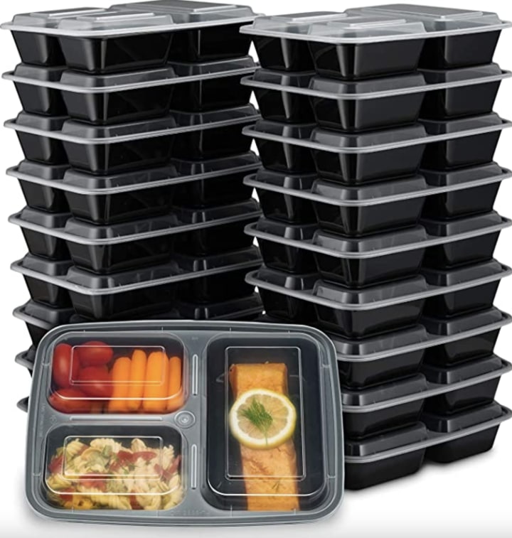 Bento Box 32oz 3 Compartment Meal Prep Containers with Lids