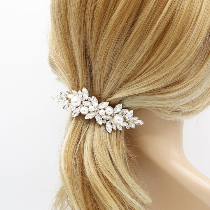 pearl rhinestone hair barrette flower branch event wedding hair accessory