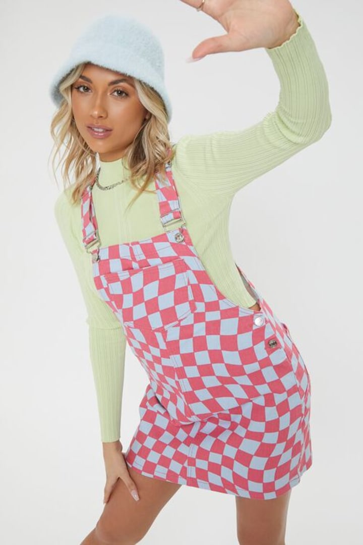 Checkered Mini Overall Dress