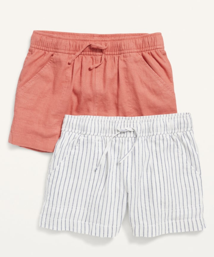 Linen-Blend Patterened Drawstring Shorts Two-Pack