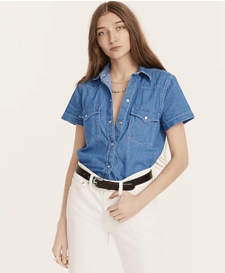 Classic-Fit Short-Sleeve Western Chambray Shirt
