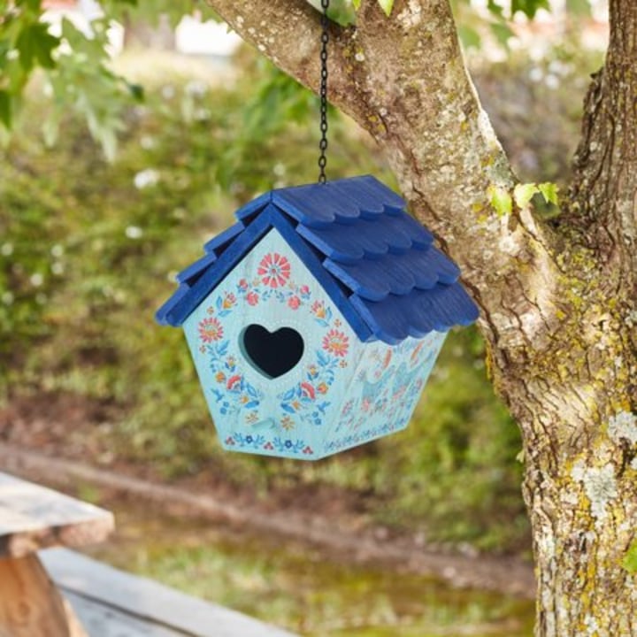 Blue Maizie Wood Birdhouse with Removable Roof