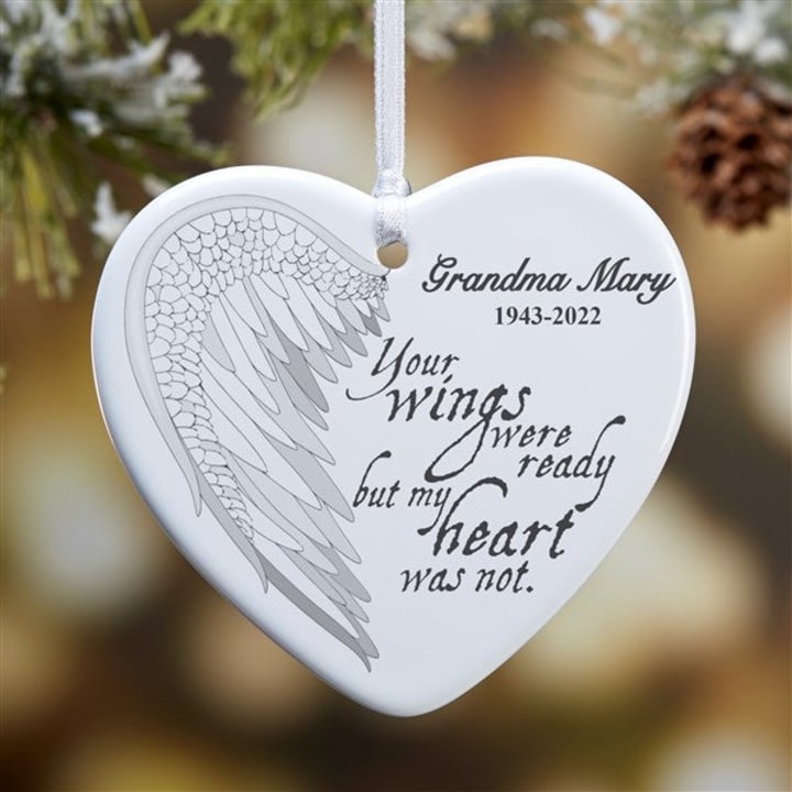 Your Wings Personalized Memorial Heart Ornament