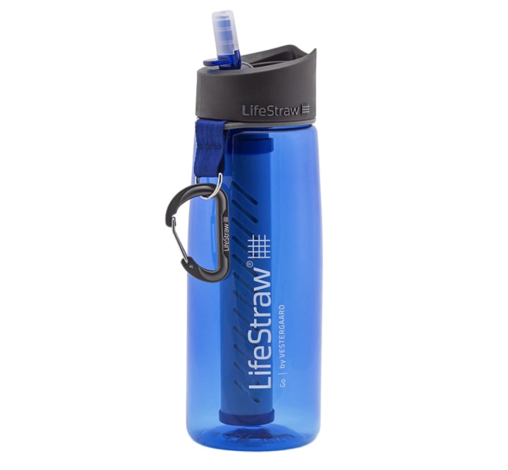 Go Water Filter Bottle with 2-Stage Integrated Filter Straw