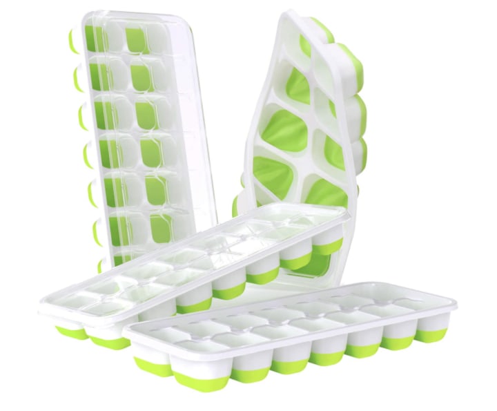 Silicone 14-Ice Cube Trays with Spill-Resistant Removable Lid