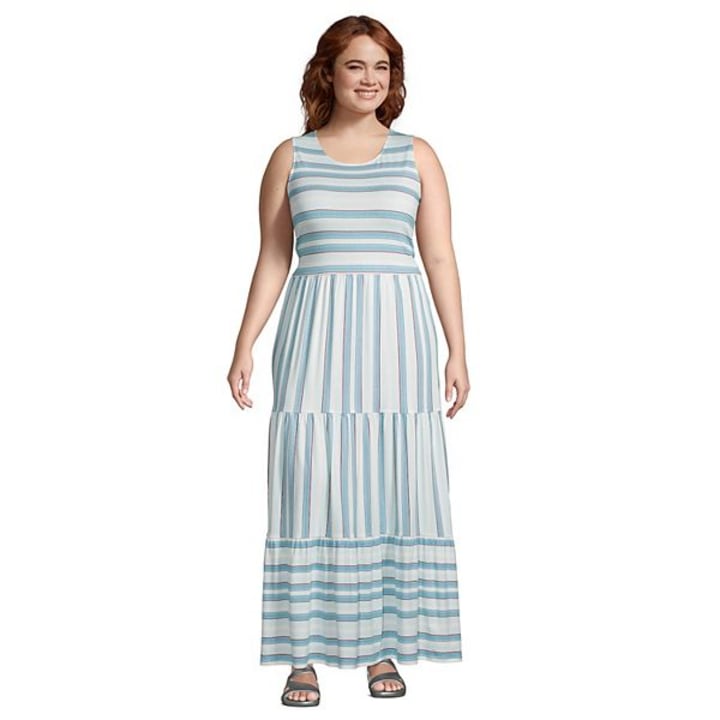 Plus Size Lands&#039; End Sleeveless Tiered Maxi Dress