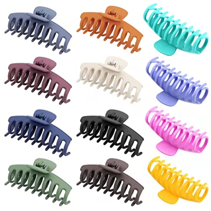 12 Color Large Matte Hair Claw Clips - 4.3 Inch Nonslip Big Nonslip hair clamps ,Perfect Jaw hair clamps for Women and Thinner hair styling