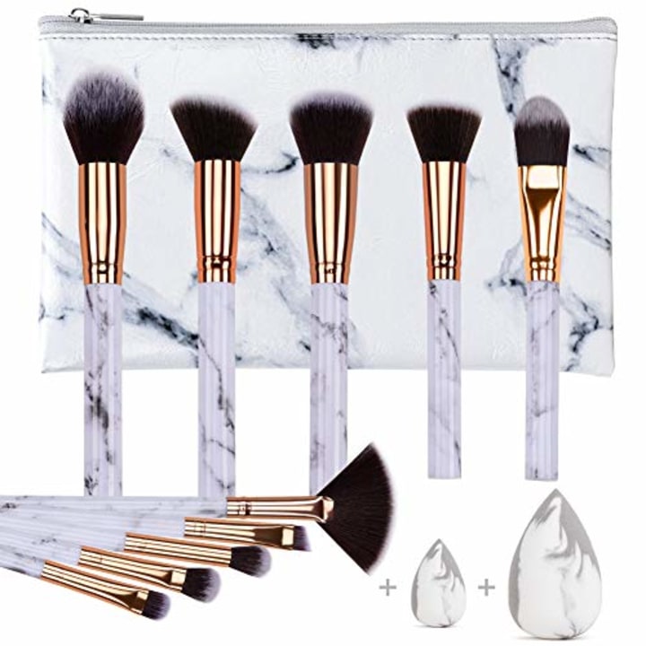 HEYMKGO Makeup Brushes Professional Marble Makeup Brush Set, Soft and Odor-free Natural Synthetic Bristles,10PCS + 2 Sponge Puff + Marble Pattern Cosmetics Bag