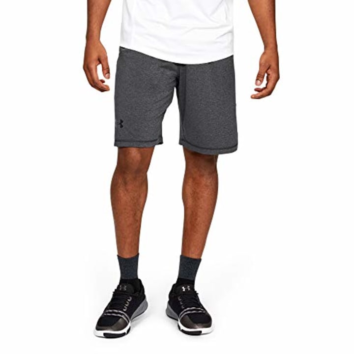 Under Armour mens Raid 10-inch Workout Gym Shorts , Carbon Heather (090)/Black , Large Tall