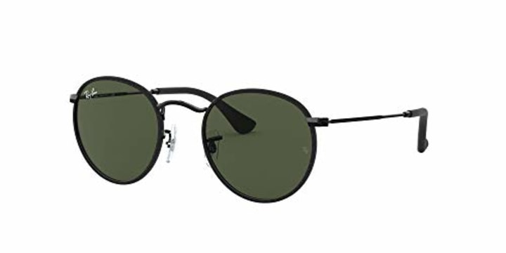 Ray-Ban RB3475Q Round Craft Sunglasses, Leather Black On Black/G-15 Green, 50 mm