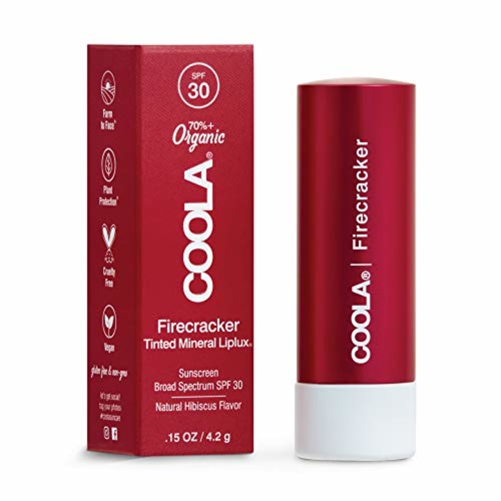 COOLA Organic Mineral Sunscreen Tinted Lip Balm, Lip Care for Daily Protection, Broad Spectrum SPF 30, Firecracker, 0.15 Oz