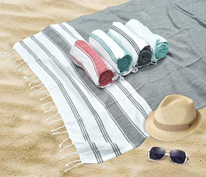 Glamburg Peshtemal Turkish Towel 100% Cotton Beach Towels Oversized 36x71 Set of 2, Cotton Beach Towels for Adults, Soft Durable Absorbent Extra Large Bath Sheet Hammam Towel - Charcoal Grey