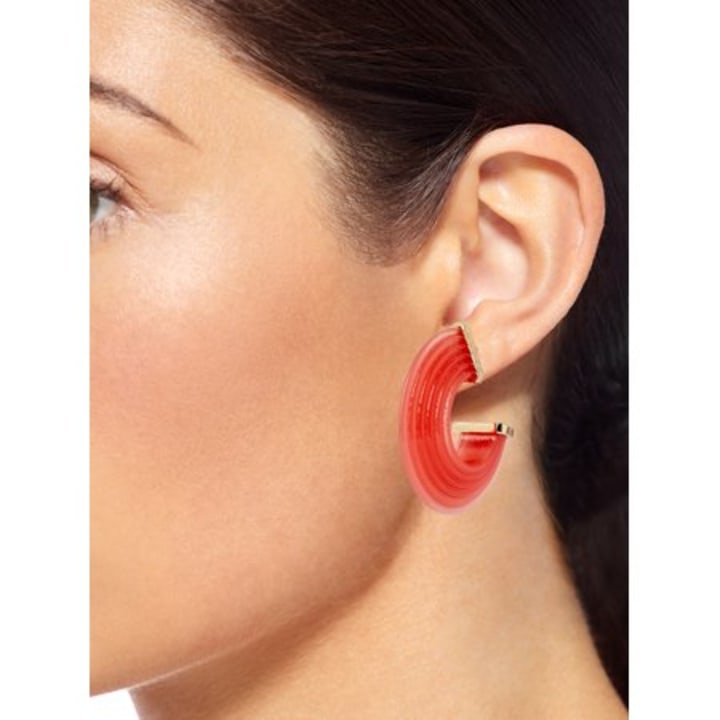 Coral Resin and 14K Gold Flash-Plated Hoop Earrings