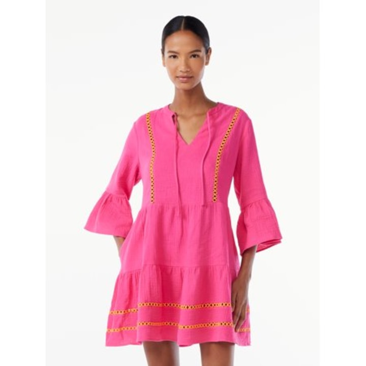 3/4 Sleeve Detail Mini Dress