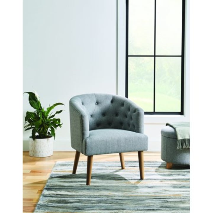 Better Homes &amp; Gardens Barrel Accent Chair, Gray Linen Fabric Upholstery