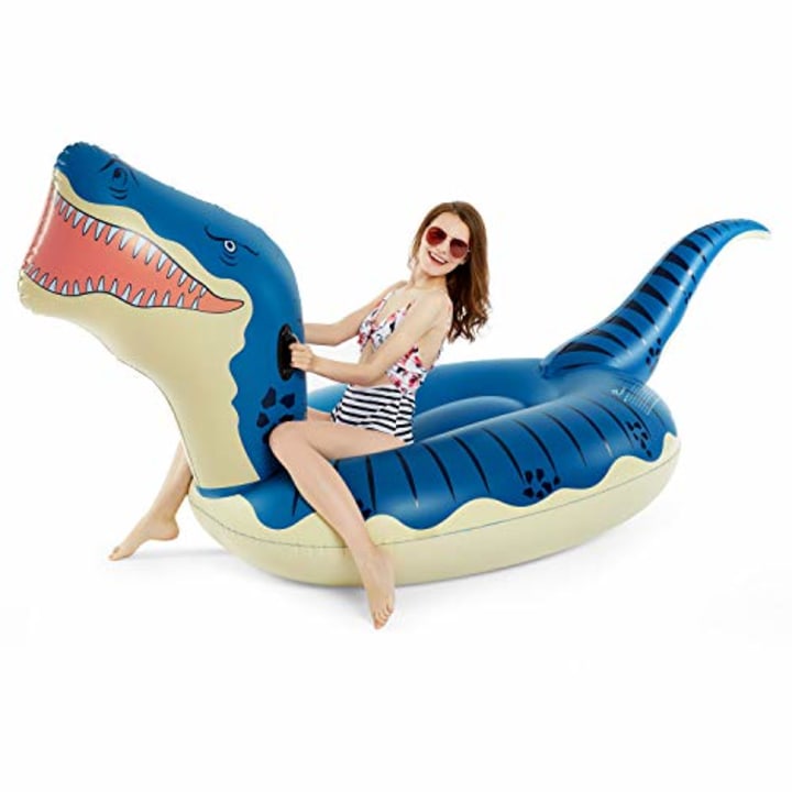 Jasonwell Inflatable Dinosaur Pool Float for Boys Girls Adults 124&#039;&#039; Giant T-Rex Floatie Summer Beach Swimming Pool Inflatables Ride on Party Pool Toys Raft Lounge Kids Tyrannosaurus Rex Toys