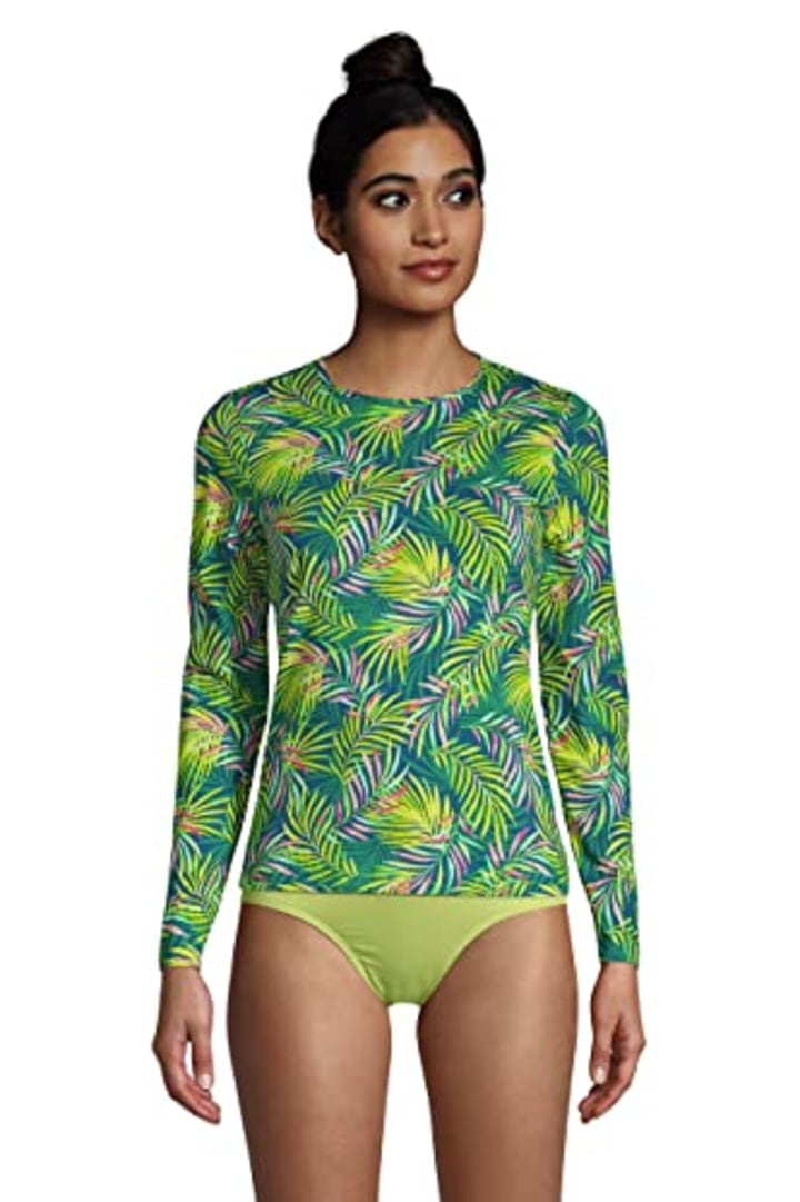 Women Rash Guard Long Sleeve Swimsuits UV UPF 50+ Two Piece Swim Shirt Bathing  Suit with Built in Bra -M 