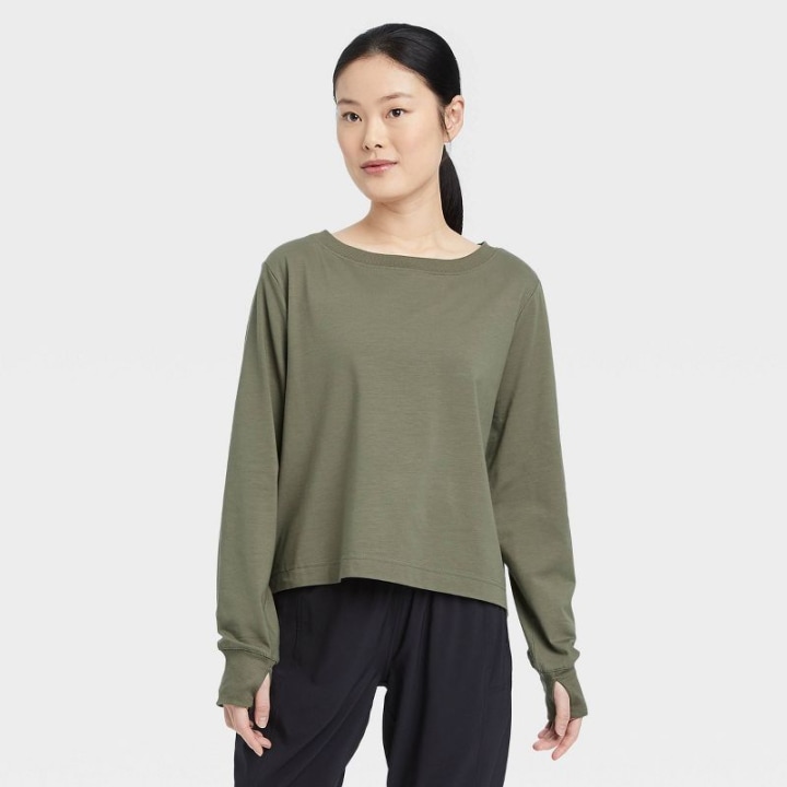 Supima Cotton Cropped Long Sleeve Top