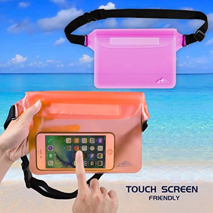 HEETA 2-Pack Waterproof Pouch, Screen Touch Sensitive Waterproof Bag with Adjustable Waist Strap - Keep Your Phone and Valuables Dry - Perfect for Swimming Diving Boating Fishing Beach, Pink &amp; Orange