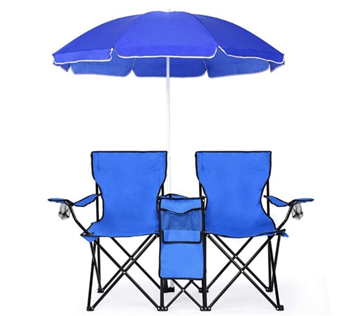 Double Folding Picnic Chairs with Umbrella