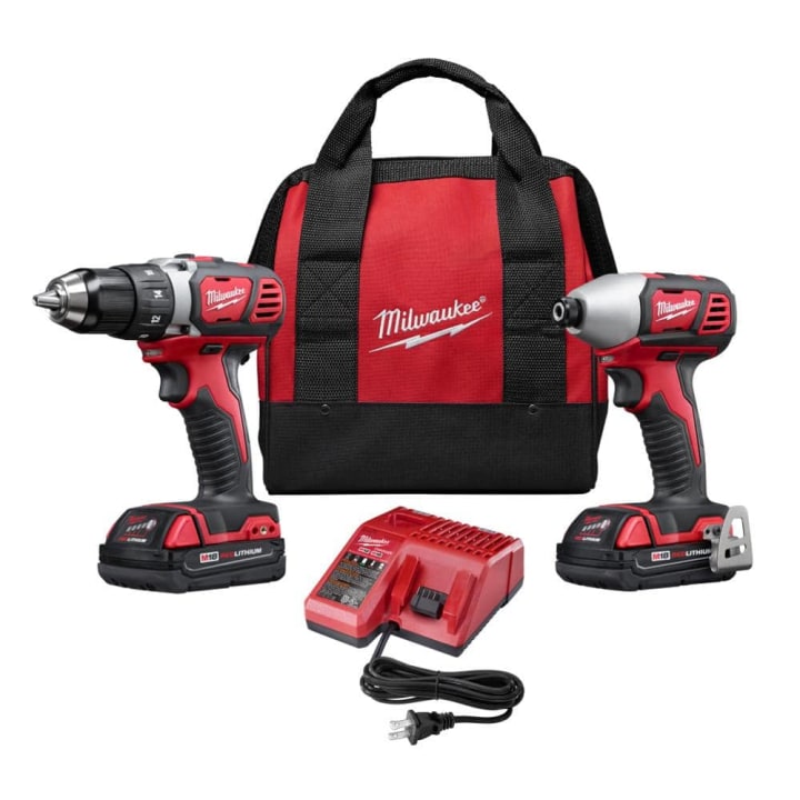 Milwaukee M18 18-Volt Lithium-Ion Cordless Drill Driver/Impact Driver Combo Kit (2-Tool) W/ Two 1.5Ah Batteries, Charger Tool Bag