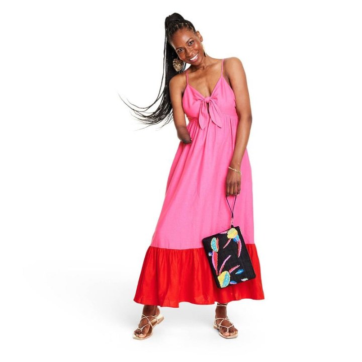 Women&#039;s Sleeveless Tie-Front Midi Dress - Tabitha Brown for Target Pink/Red