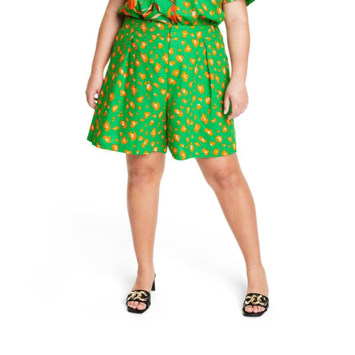 Women&#039;s Leopard Print Shorts - Tabitha Brown for Target Green/Orange