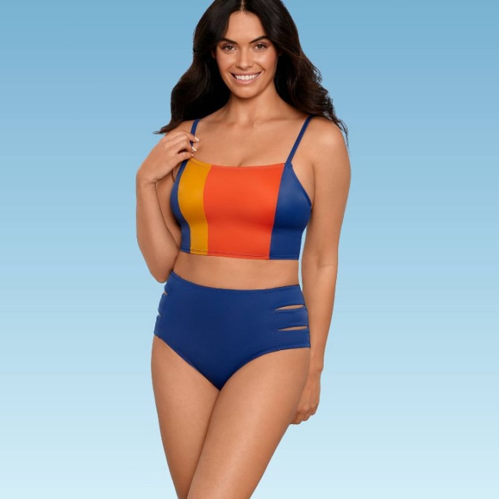 Women&#039;s Slimming Control Colorblock Bandeau Bikini Top - Beach Betty by Miracle Brands Orange