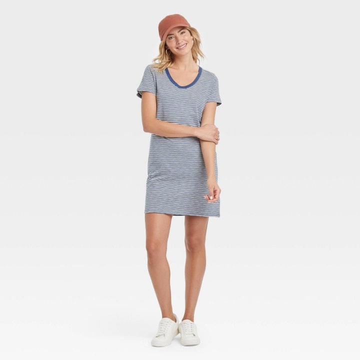 Women&#039;s Short Sleeve T-Shirt Dress - Universal Thread(TM) Blue Striped