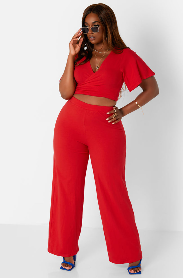 Plus Size Two Piece Pants Set Women Black Red T Shirt Top and