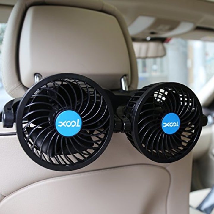 Car Fan, XOOL Electric Car Fans for Rear Seat Passenger Portable Car Seat Fan Headrest 360 Degree Rotatable Backseat Car Fan 12V Cooling Air Fan with Stepless Speed Regulation for SUV, RV, Vehicles