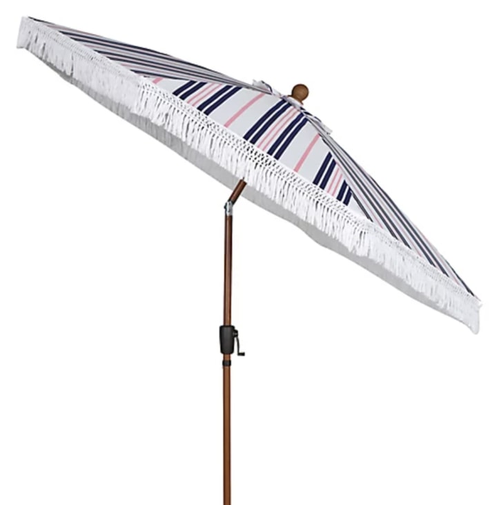 9-Foot Fringed Stripe Round Tilt Market Umbrella