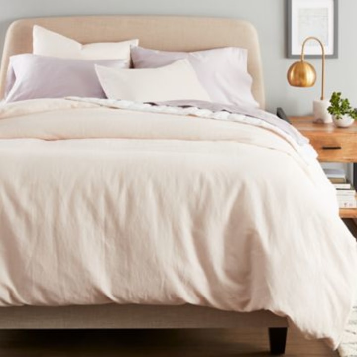 Nestwell Washed Linen Cotton 3-Piece King Duvet Cover Set In Blush