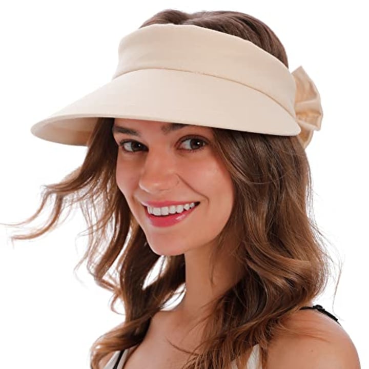 Simplicity Womens Visor Sunhat Women UPF 50+ UV Protection Wide Brim Beach Hats for Women Sun Hat,Beige